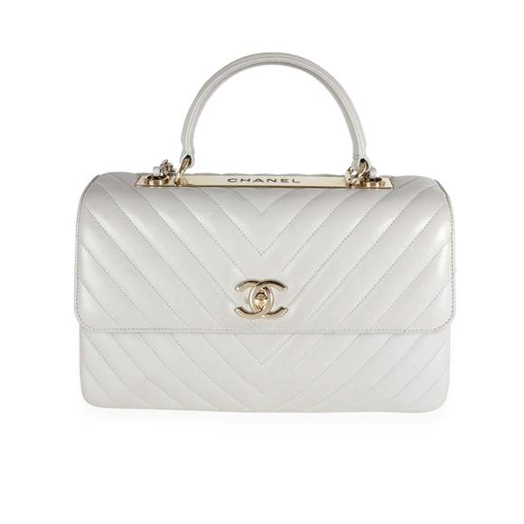 Chanel Gray Chevron Quilted Lambskin Trendy CC Top Handle Flap Bag - Picture 1 of 8